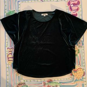 Madewell Emerald Green Velour Top w Butterfly Sleeves
